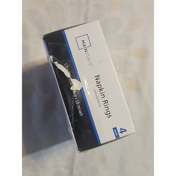 Mainstays Napkin Rings Set of 4 White Black 1.75"x1.5" Geo Print DAMAGED PACKAGE - Picture 4 of 6